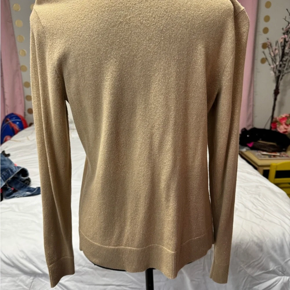 LOFT Camel Shimmer Button Cardigan XS - Picture 3 of 5